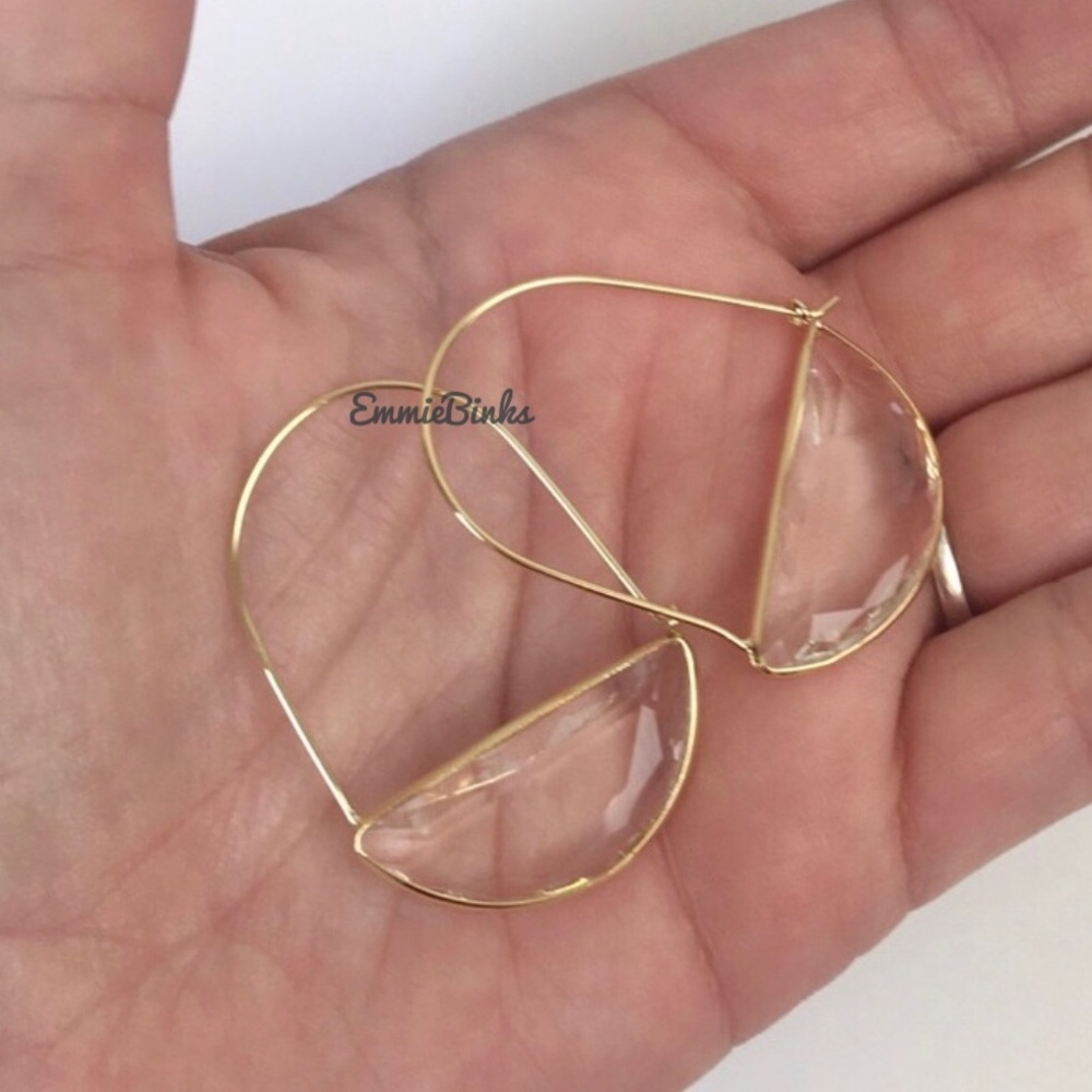 ✨3/$38  New Anthropologie Crescent Clear Glass Hoop Earrings ~ Threader - Picture 6 of 14